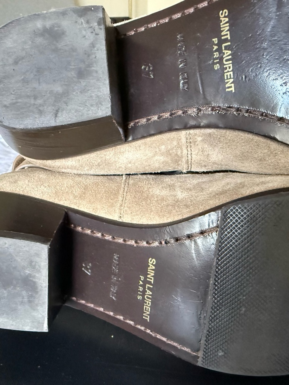 Saint Laurent Taupe Suede Ankle Boots with Buckle Strap - Picture 9 of 15